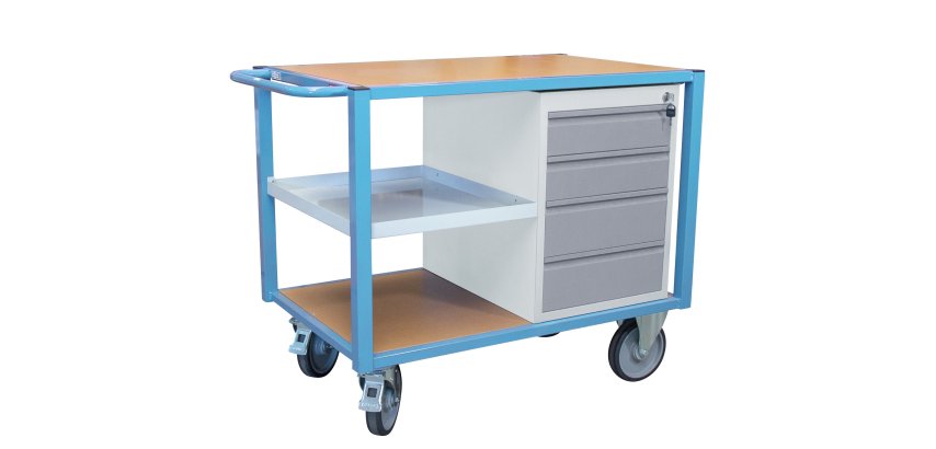 Servante établi équipée demi plateau tôle + 4 tiroirs 500 kg roue TPE