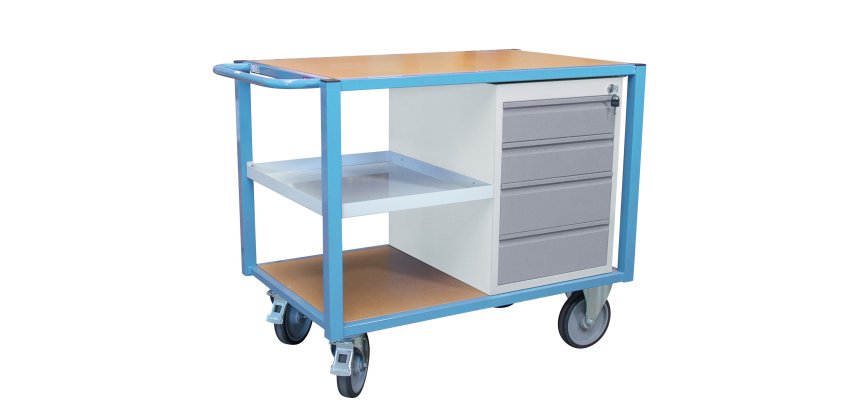 Servante établi équipée demi plateau tôle + 4 tiroirs 500 kg roue TPE