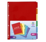 Intercalaires A4+ polypropylène coloré VIQUEL 6 onglets neutres multicolores fluo