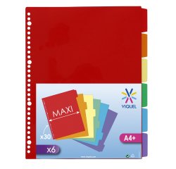 Intercalaires A4+ polypropylène coloré VIQUEL 6 onglets neutres multicolores fluo