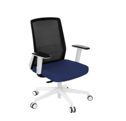Chaise de bureau ergonomique COCO tissu et maille, avec accoudoirs 3D, mécanisme synchrone, pieds blancs
