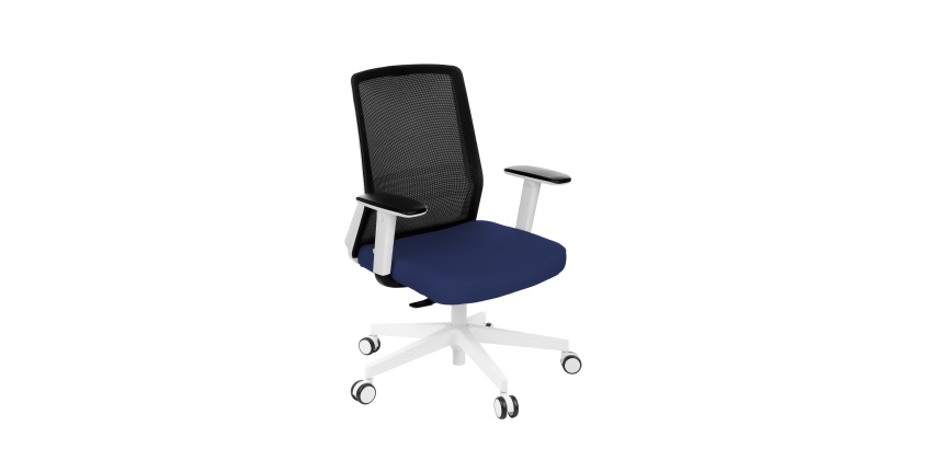 Ergonomischer Bürostuhl COCO Stoff und Netz, mit 3D-Armlehnen, Synchronmechanik, weiße Füße
