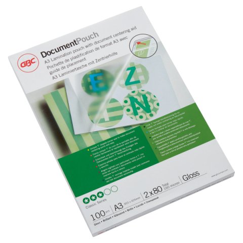 Paquete de 100 fundas de plastificación térmica GBC A3, 2 x 80 micras, brillante