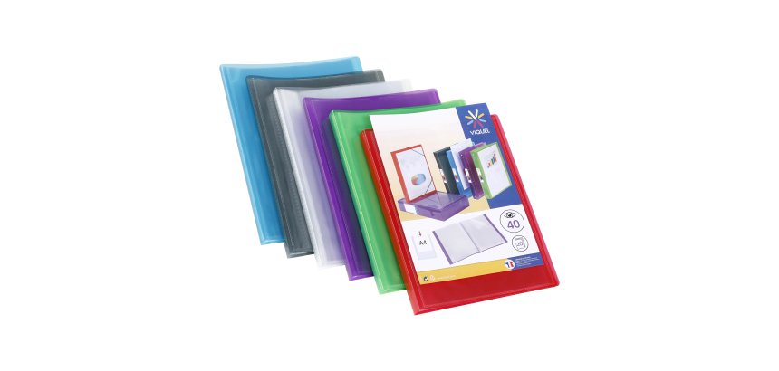 Protège-documents Viquel Propyglass polypropylène translucide personnalisable A4  20 pochettes - 40 vues couleurs assorties