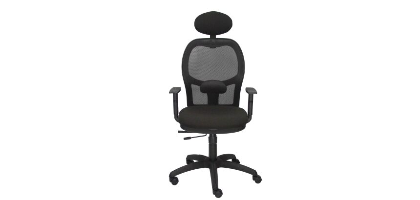 Silla Jorquera malla negra asiento bali negro con traslak y cabecero