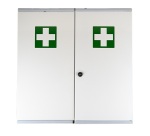 Armoire à pharmacie 2 portes grand modèle, Tôle Blanche / Croix verte, 530 x 530 x 190 mm