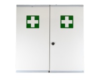 Armoire à pharmacie 2 portes grand modèle, Tôle Blanche / Croix verte, 530 x 530 x 190 mm