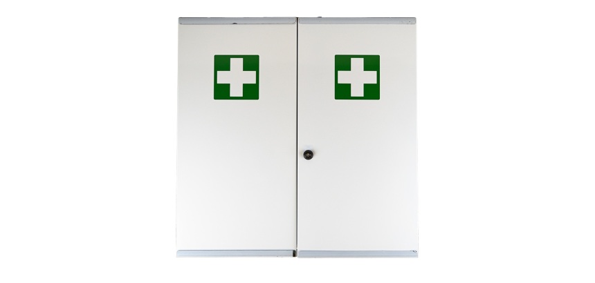 Armoire à pharmacie 2 portes grand modèle, Tôle Blanche / Croix verte, 530 x 530 x 190 mm