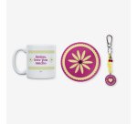Kit Taza + Posavasos + Llavero "Amigas que son familia"
