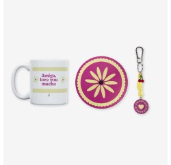 Kit Taza + Posavasos + Llavero "Amigas que son familia"