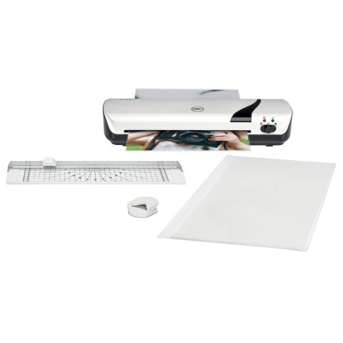 Set de plastificadora GBC Inspire+ A4 blanca + recortadora + cizalla + pack fundas plastificación
