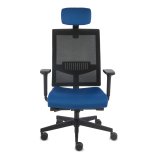 Fauteuil de bureau ergonomique LEVEL, tissu filet, avec accoudoirs 3D et appui-tête, mécanisme synchrone, pieds noirs