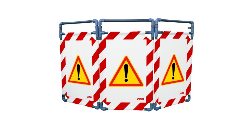 Barrière d'intervention PVC - 3 vantaux - logo ATTENTION DANGER - Rouge