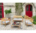 Banquette d'extérieur CLAIN - tissu - bois teck