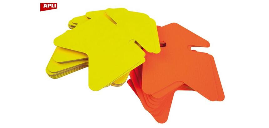 Etiquette carton fluo jaune/orange forme flèche 16 x 24 cm Apli - Boîte de 25