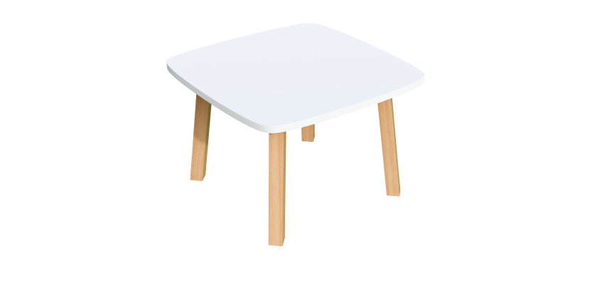 Table basse Woody H.40 x L.60 x P.60 cm plateau blanc piètement bois massif