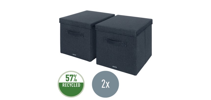 Caja de tela para almacenaje con tapa L, 2 piezas, gris
