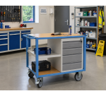 Servante établi équipée demi plateau tôle + 4 tiroirs 500 kg roue TPE