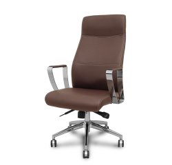 Sillón dirección Ergo540 sincro similpiel marrón base cromo ruedas cromadas