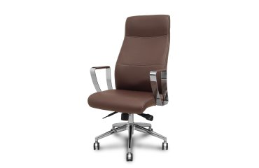 Sillón dirección Ergo540 sincro similpiel marrón base cromo ruedas cromadas