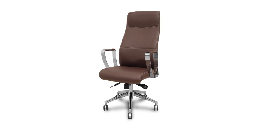 Sillón dirección Ergo540 sincro similpiel marrón base cromo ruedas cromadas