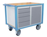Servante établi équipée 4 tiroirs + 1 bloc porte plateau médium 1060 x 680 mm 500 kg roue TPE