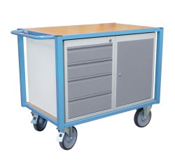 Servante établi équipée 4 tiroirs + 1 bloc porte plateau médium 1060 x 680 mm 500 kg roue TPE
