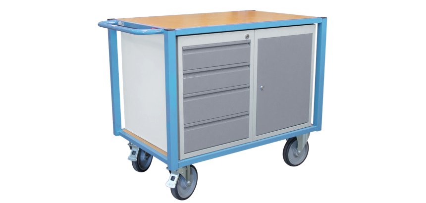 Servante établi équipée 4 tiroirs + 1 bloc porte plateau médium 1060 x 680 mm 500 kg roue TPE