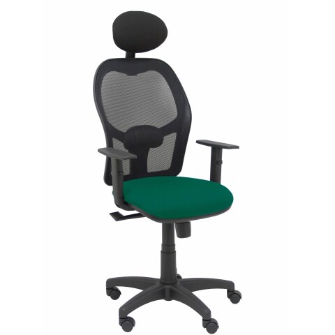 Silla de oficina Alocén malla con brazos regulables y cabecero - Asiento Verde vidrío