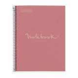 Notebook Eco Emotions, Carton recyclé, A4, quadrillage 5x5 mm, 80 feuilles de 1 couleur, Miquelrius, Rose.
