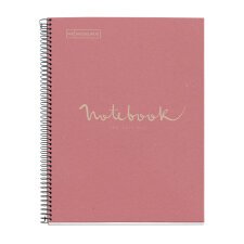 Notebook Eco Emotions, Carton recyclé, A4, quadrillage 5x5 mm, 80 feuilles de 1 couleur, Miquelrius, Rose.
