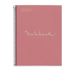 Notebook Eco Emotions, Carton recyclé, A4, quadrillage 5x5 mm, 80 feuilles de 1 couleur, Miquelrius, Rose.
