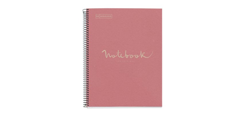 Notebook Eco Emotions, Carton recyclé, A4, quadrillage 5x5 mm, 80 feuilles de 1 couleur, Miquelrius, Rose.
