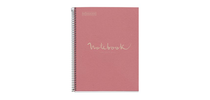 Notebook Eco Emotions, Carton recyclé, A4, quadrillage 5x5 mm, 80 feuilles de 1 couleur, Miquelrius, Rose.
