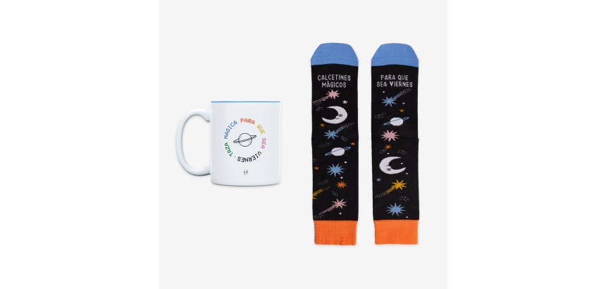Kit Taza + Calcetines "Mágicos para que sea viernes" Fridaymood talla 42-46
