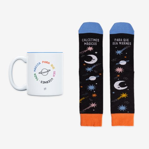 Kit Taza + Calcetines "Mágicos para que sea viernes" Fridaymood talla 42-46