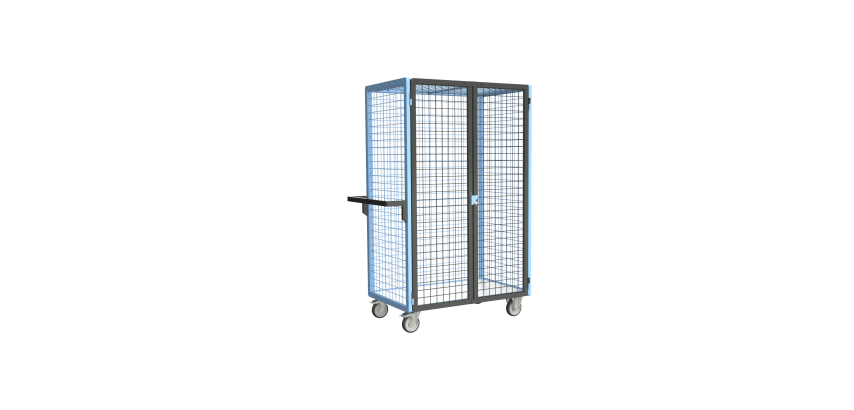 Servante grillagée 4 côtés, verrouillable, plateau bois, 1000 x 600 mm, 250 kg