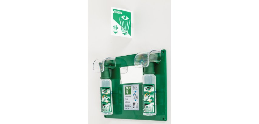 Station oculaire murale de 2 flacons de 250 ml de solution oculaire stérile