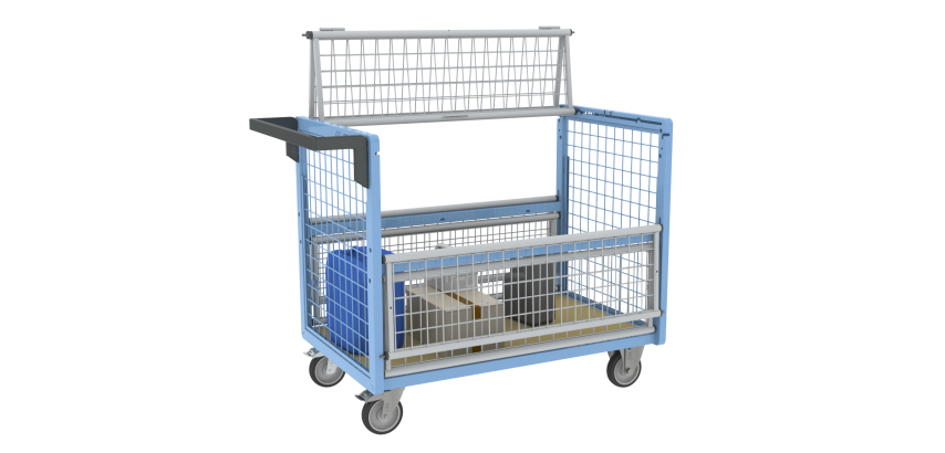 Chariot conteneur grillagé avec toit, 1000 x 600 mm, 250 kg