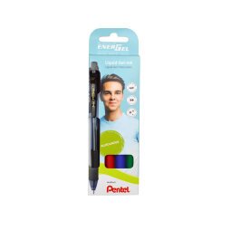 Bolígrafos Energel retráctil Pentel - Estuche 4 colores negro, rojo, azul y verde