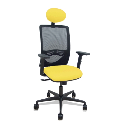 Silla de oficina Zulema con reposabrazos 2D y cabecera - Amarillo
