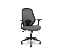 Chaise de bureau- Ergo529, dossier en maille noire, assise en tissu gris, piètement pyramidal, roulettes en nylon