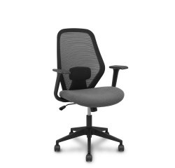 Chaise de bureau- Ergo529, dossier en maille noire, assise en tissu gris, piètement pyramidal, roulettes en nylon