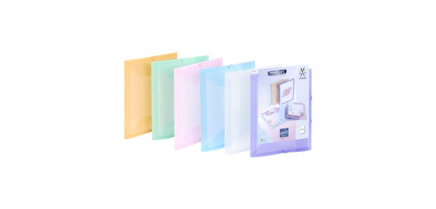 Chemise à élastique 3 rabats plastique personnalisable Viquel Propysoft - 23 x 32 dos de 1,5 cm couleurs assorties