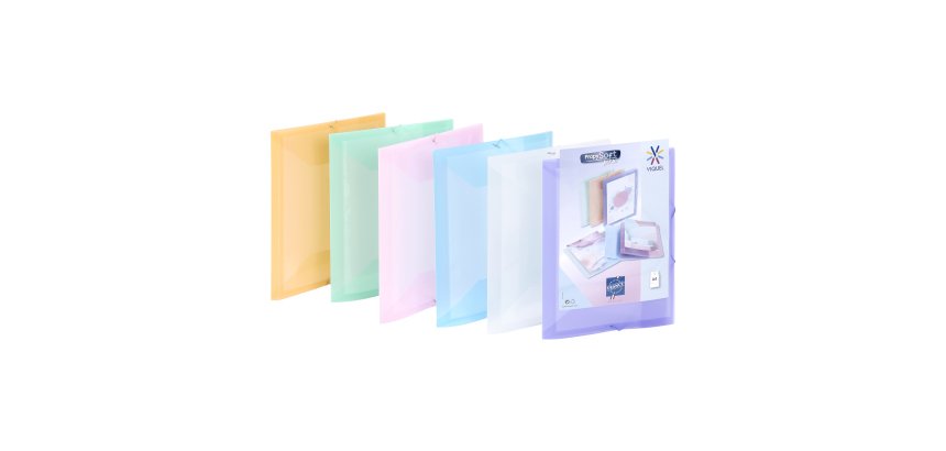 Chemise à élastique 3 rabats plastique personnalisable Viquel Propysoft - 23 x 32 dos de 1,5 cm couleurs assorties