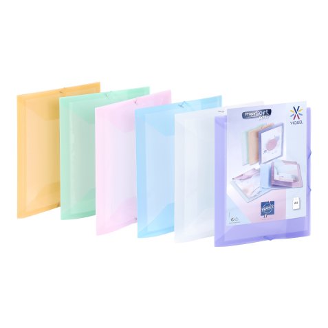 Chemise à élastique 3 rabats plastique personnalisable Viquel Propysoft - 23 x 32 dos de 1,5 cm couleurs assorties