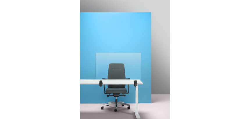 Mampara sobremesa en cristal laminado incoloro centro de mesa An 91 x Alt 60 cm