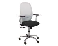 Silla Cilanco blanca malla blanca asiento bali negro brazo regulable base cromada ruedas de parque