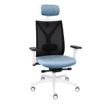 Fauteuil de bureau ergonomique VALIO, tissu et maille, avec accoudoirs 4D et appui-tête, mécanisme synchrone, pieds blancs