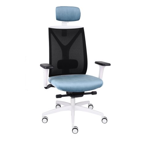 Fauteuil de bureau ergonomique VALIO, tissu et maille, avec accoudoirs 4D et appui-tête, mécanisme synchrone, pieds blancs